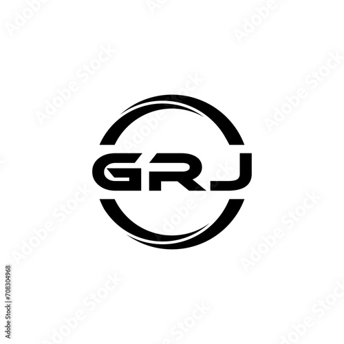 GRJ letter logo design with black background in illustrator, cube logo, vector logo, modern alphabet font overlap style. calligraphy designs for logo, Poster, Invitation, etc. photo