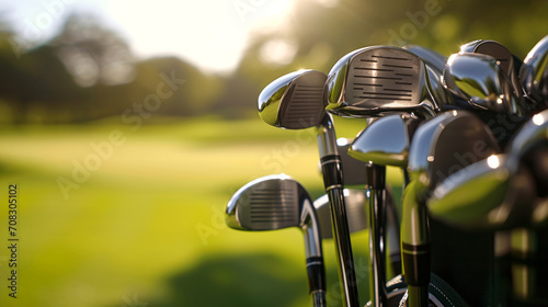 Golf clubs in a bag ready for a game on a sunny day at the course