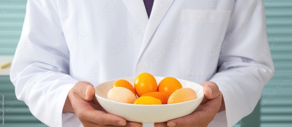During the consultation, the doctor nutritionist demonstrates the benefits of incorporating raw eggs into the patient's diet.