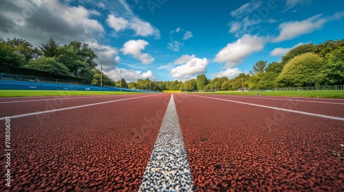 looking down on the running track, track and field, start, finish line, spring, summer,  photo
