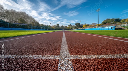 looking down on the running track, track and field, start, finish line, spring, summer,  photo