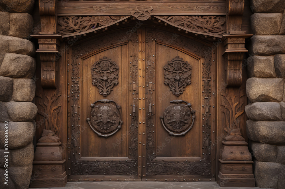 wooden door in a temple
