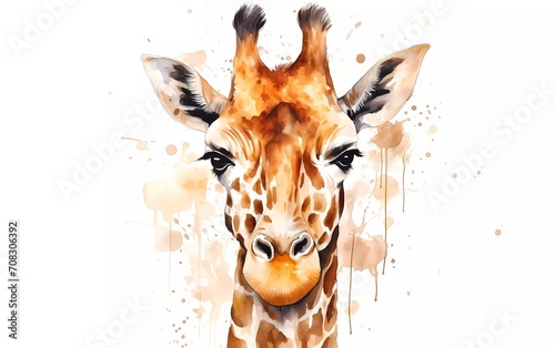 Angolan giraffe in watercolor style, on white background. generative ai