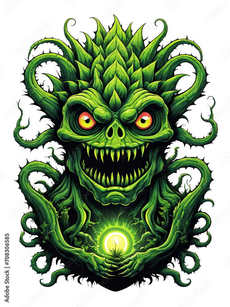 Green monster plants character design illustration on transparent background
