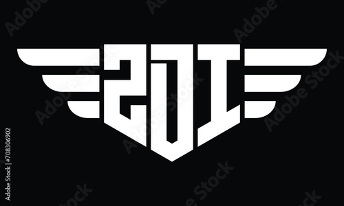 ZDI three letter logo, creative wings shape logo design vector template. letter mark, word mark, monogram symbol on black & white.	