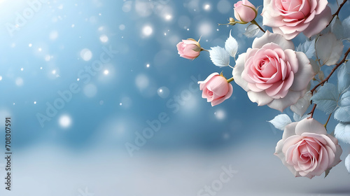 Festive white vertical 2d background with rose and leaves hanging event holidays copy space white