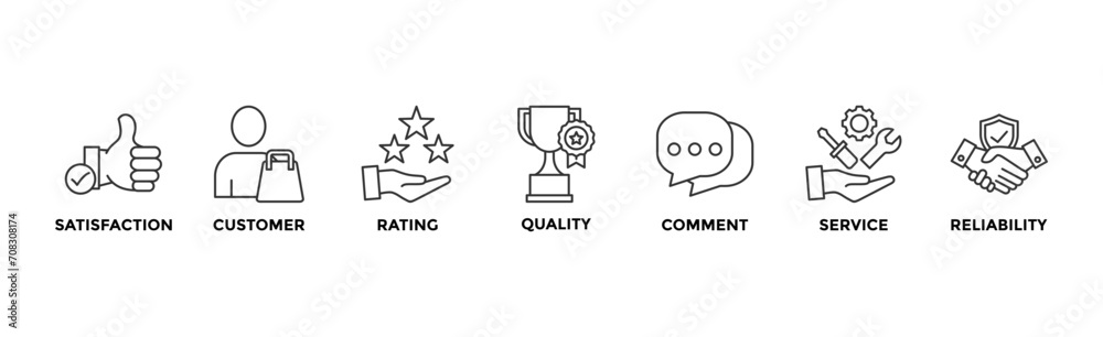 Feedback banner web icon vector illustration concept with icon of satisfaction, customer, rating, quality, comment, service and reliability Feedback banner web icon vector illustration concept with icon of satisfaction, customer, rating, quality, comment, service and reliability
