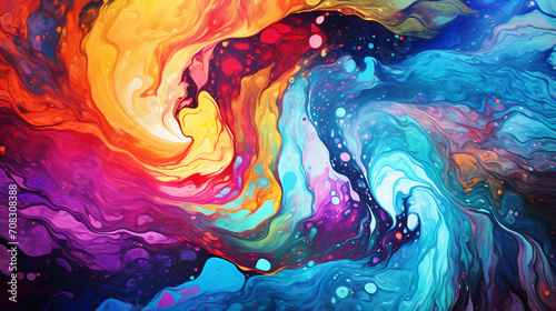 Chaotic energetic colorful swirls tie-dye oil paint pattern abstract background wallpaper photo