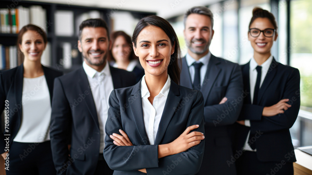Group of business people with businessman leader on foreground Group of business people with businessman leader on foreground