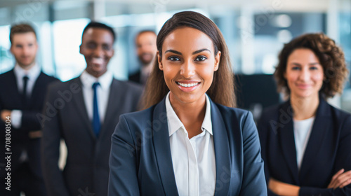 Group of business people with businessman leader on foreground