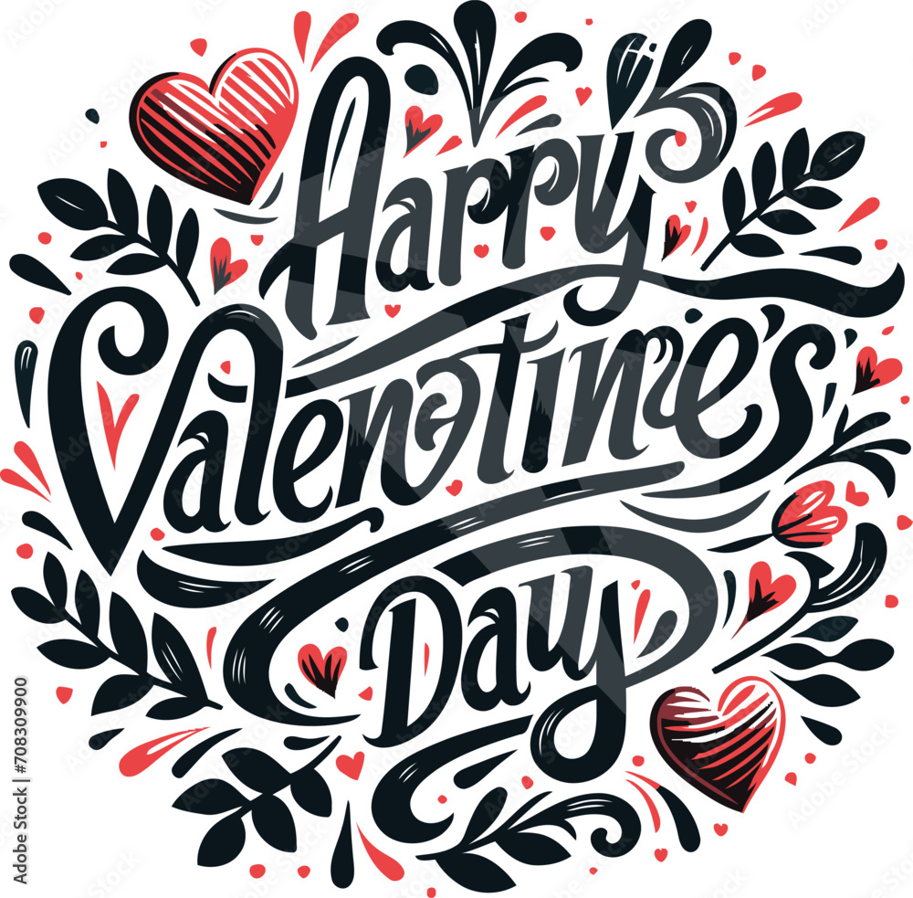 Happy valentines day vector style elements with calligraphic design