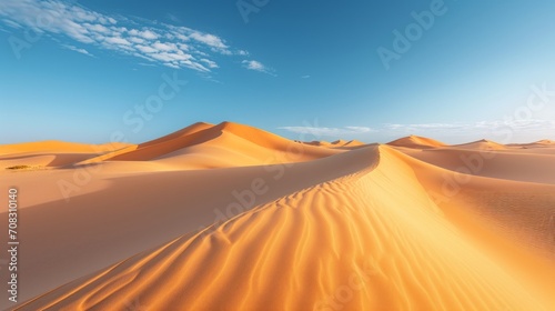 Sweeping sandy dunes under clear blue sky, embodying the vastness of the desert. © sopiangraphics