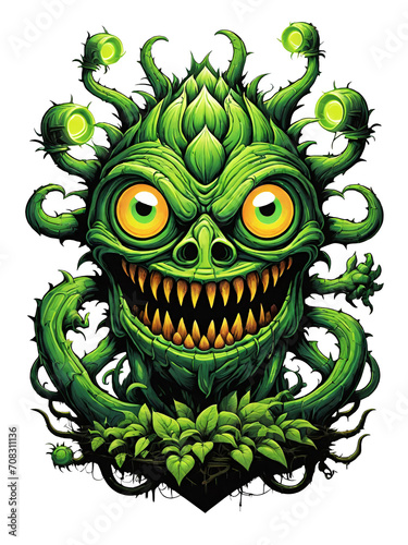 Green monster plants character design illustration on transparent background