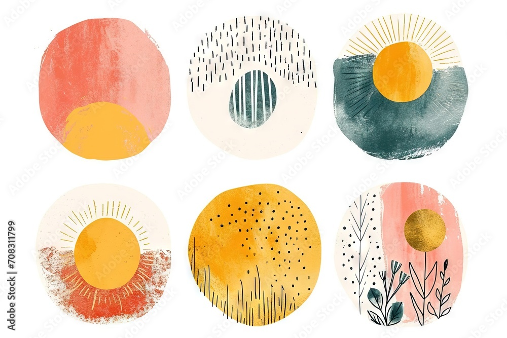 Abstract small simple icon clipart set of blush geometric shapes with