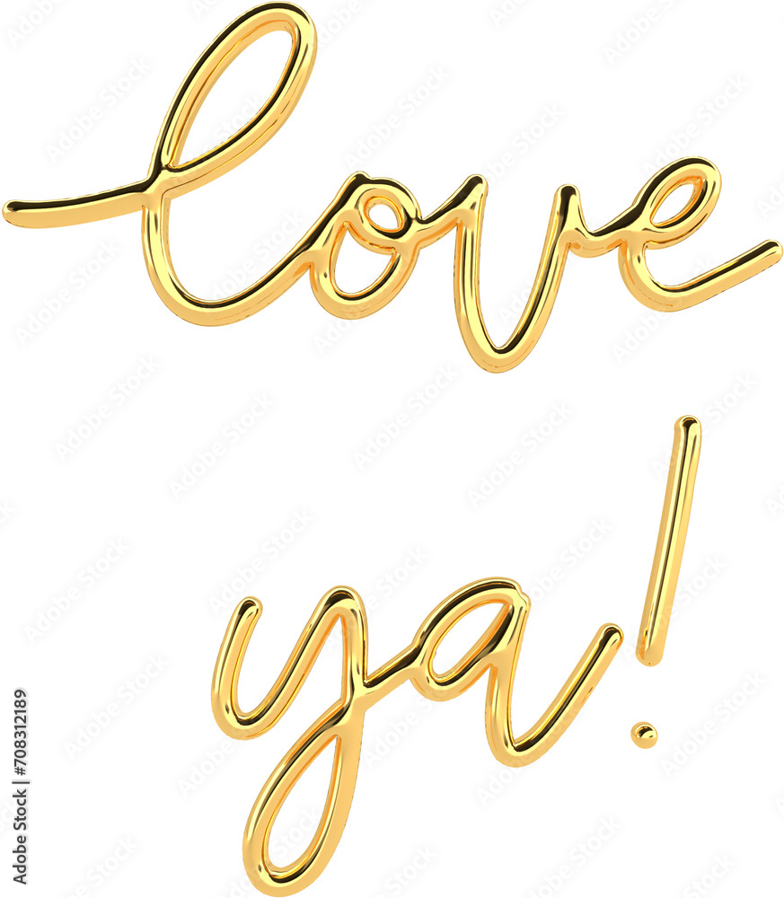 3D Golden Text Typography Love Ya Valentines Day Text 3D Golden Text Typography Love Ya Valentines Day Text