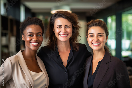 Wallpaper Mural Business women. Portrait of multiracial group of beautiful and happy female employees standing in a modern office. Smiling office workers looking at the camera in a workplace. Torontodigital.ca
