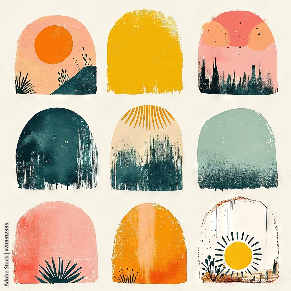 Abstract small simple icon clipart set of blush geometric shapes with