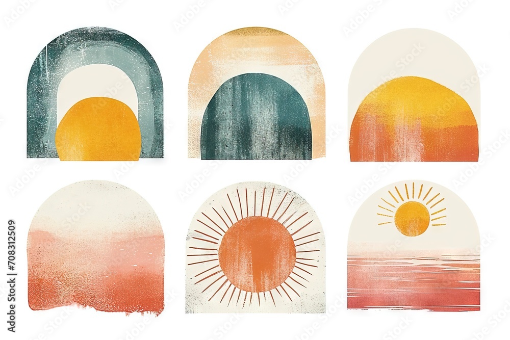 Abstract small simple icon clipart set of blush geometric shapes with