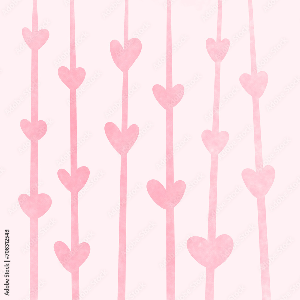 Hearts vertical line on pink background