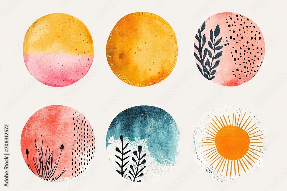 Abstract small simple icon clipart set of blush geometric shapes with