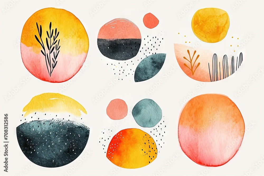 Abstract small simple icon clipart set of blush geometric shapes with