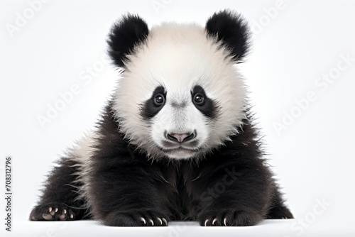 A cute giant panda stands out against a white background.
