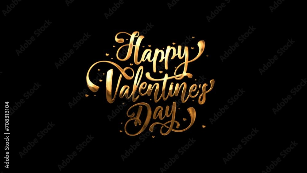 Happy valentines day handwritten animated text in gold on a black screen. Suitable for celebrations or greeting cards. Romantic valentine's day background animation. Happy Valentine's Day.
