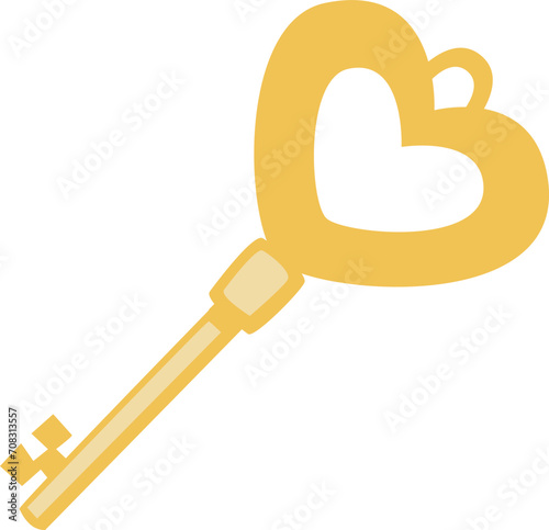 golden key with heart shape , love key vector icon