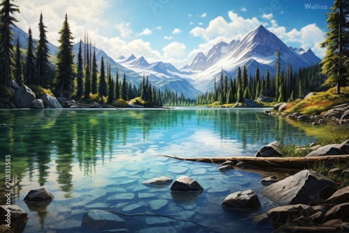 Serene Mountain Lake Landscape with Forest and Clear Sky