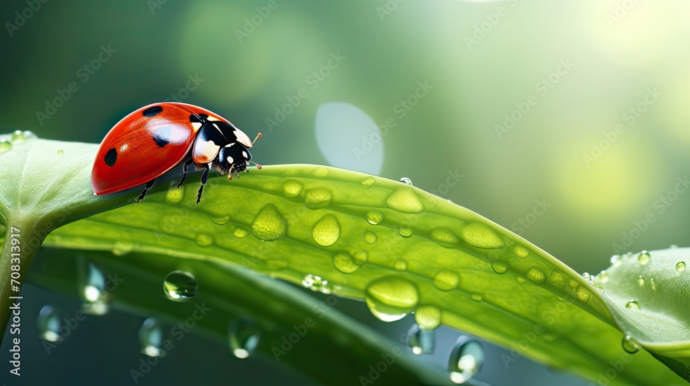Obraz premium A red ladybug sitting quietly on a leaf