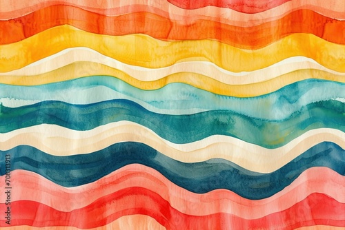 Abstract minimalist simple colorful watercolor brush lines waves stripes.
