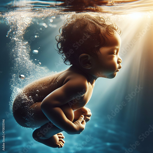 Child in the swimming pool, frictional character, generative Al technology  photo