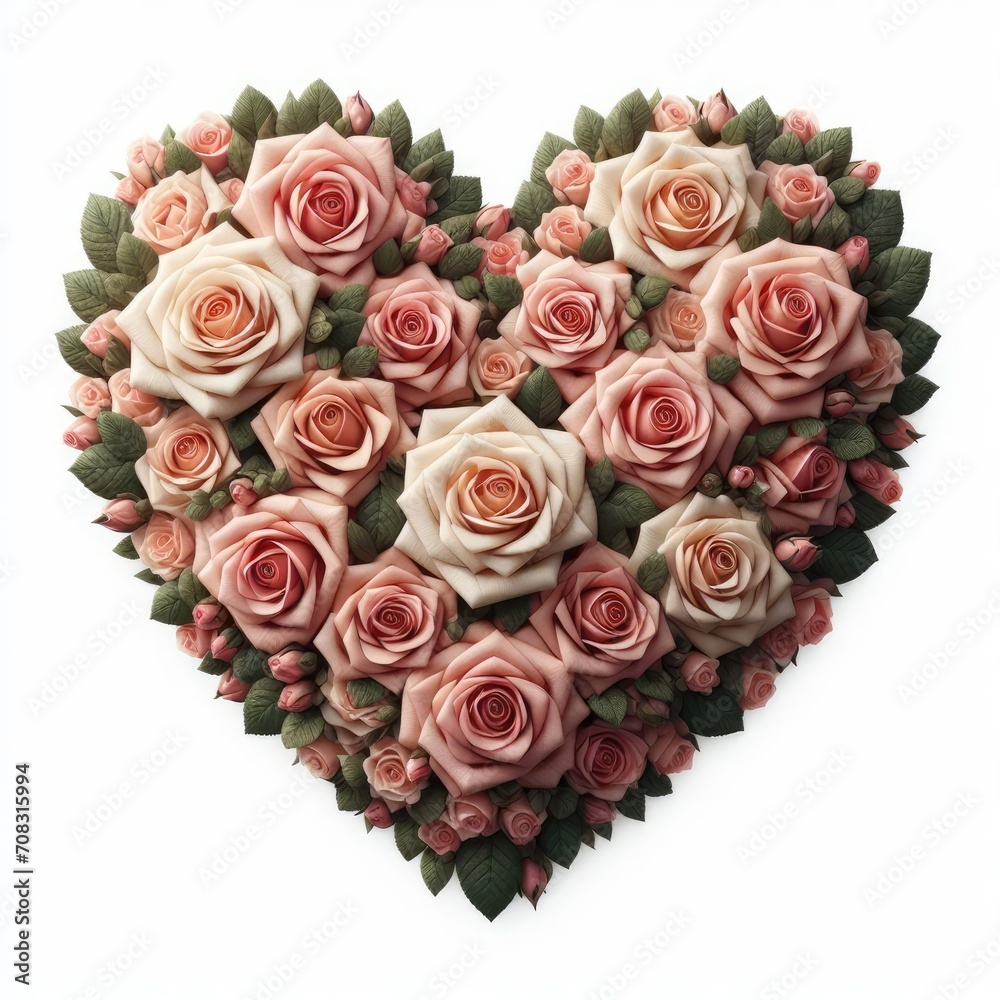 Valentines Day heart shape made with roses isolated on white background Valentines Day heart shape made with roses isolated on white background