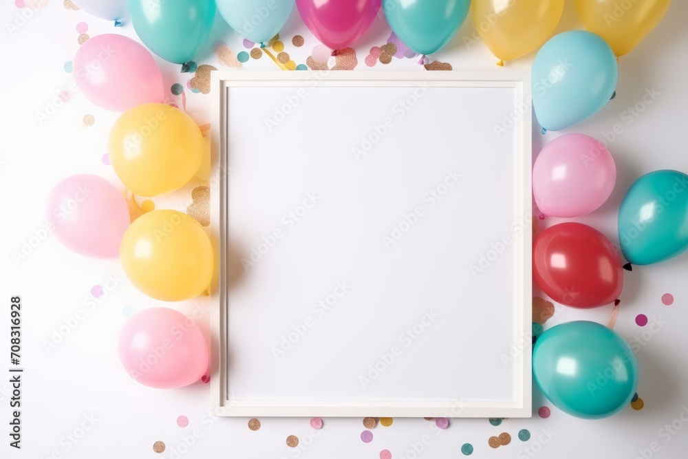 Beautiful happy birthday Background With Balloons by the frame, there is blank space in the center for text