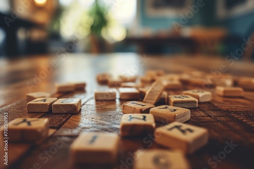 The tiles are made of light-colored wood and each has a dark printed letter and score value