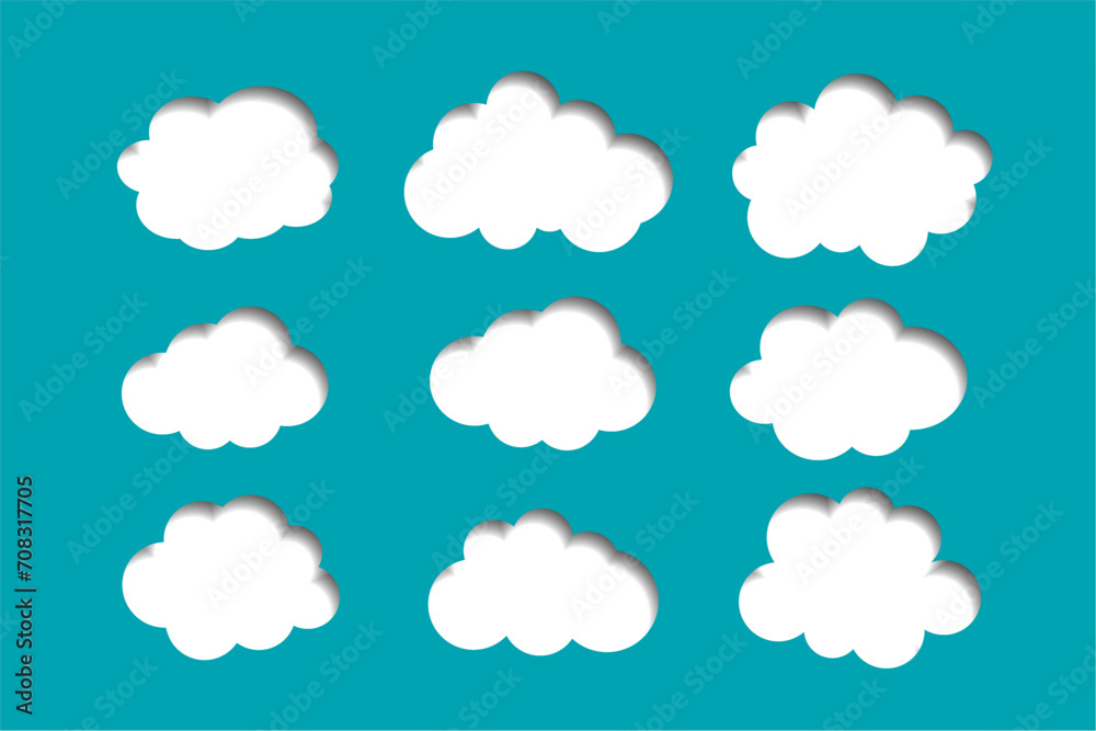 paper cut style set of clouds elements for natural climate
