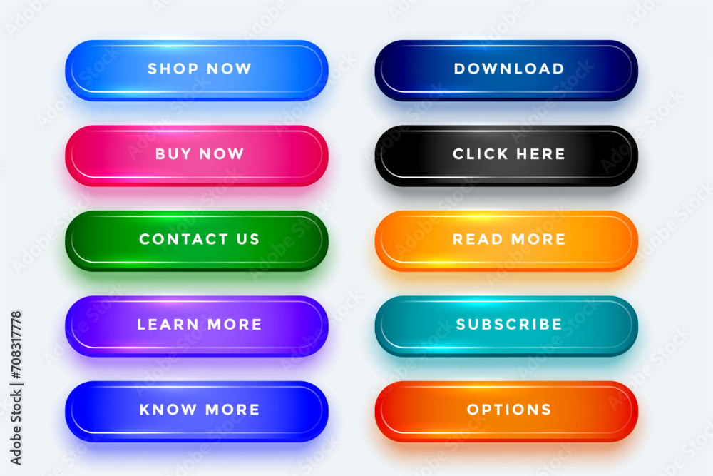 collection of gradient app button icon with light effect - obrazy, fototapety, plakaty 