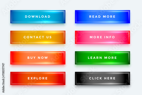 set of gradient web button sign with shiny light effect