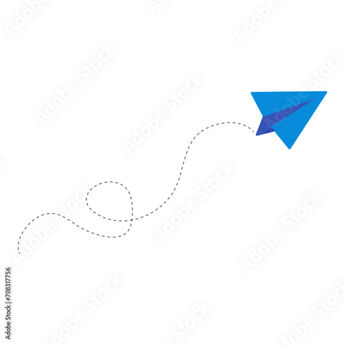 Paper airplane send with dotted lines, paper plane with dotted line vector illustration isolated on white background.