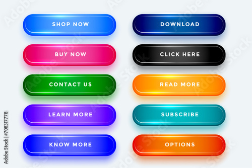 collection of gradient app button icon with light effect photo