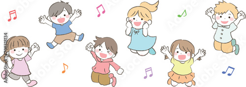 ジャンプする元気な子供たちのイラスト2