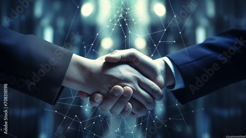 Business partners shake hands and sign a contract, Generative AI. photo