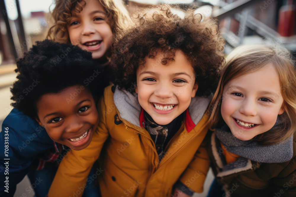 A diverse group of children, various abilities and backgrounds, play joyfully on an inclusive playground, celebrating unity, laughter, and acceptance	
