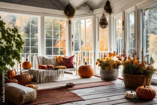 Bohemian and fall decor in a porch beautiful white view