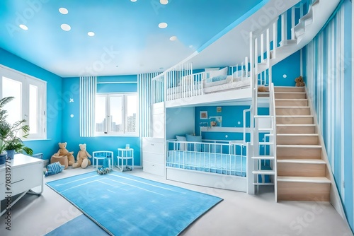 baby child bedroom in blue background room stairs white view © Aqsa