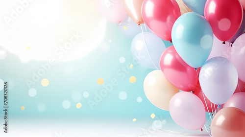 Party balloons, birthday decoration background, anniversary, wedding, holiday with space for text