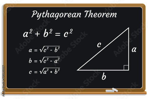 Pythagorean Theorem. Formula on a black chalkboard. School. Math. Vector illustration.