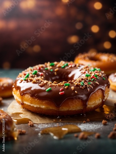 Delicious glazed doughnut in studio lighting and background, cinematic food donut photography 