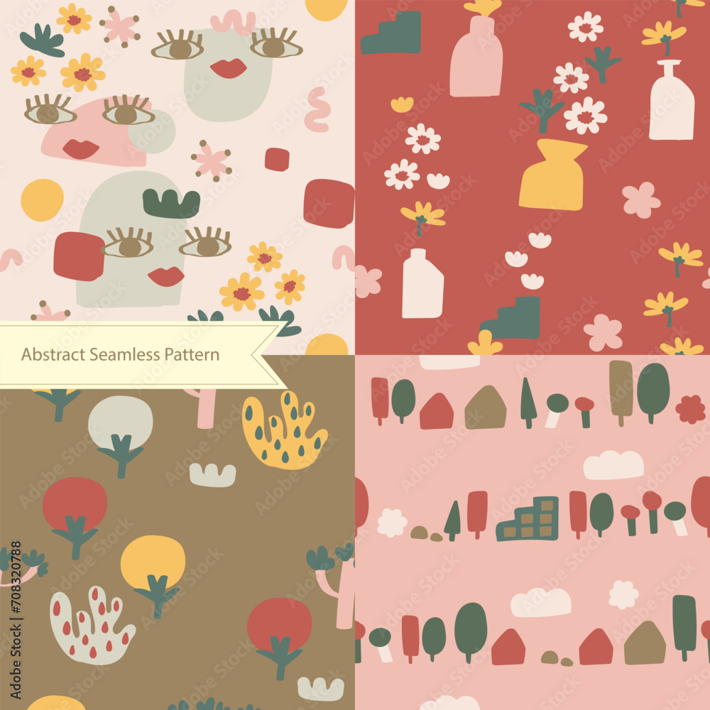 Fototapeta premium Abstract art seamless pattern set