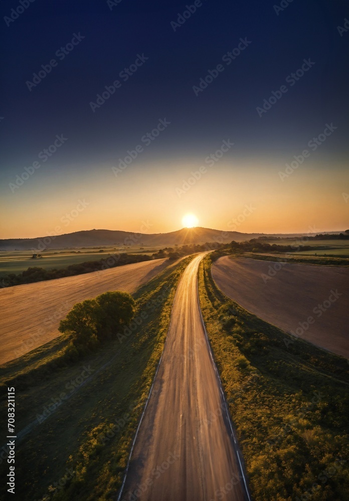 Road scenery in natural with morning sunshine, beautiful sky generative ai illustration art